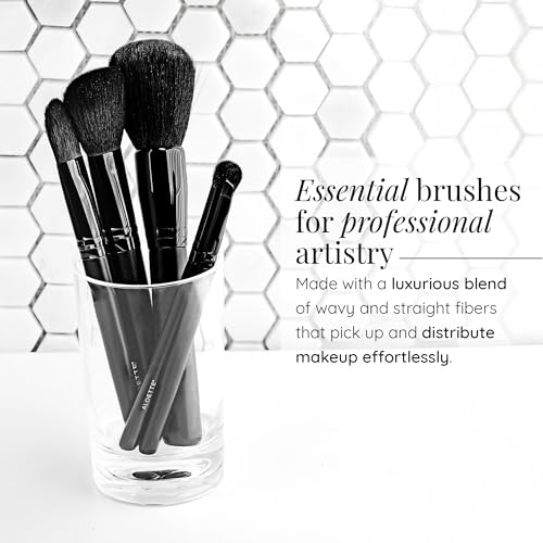Aloette Professional 5-Piece Makeup Brush Set - Collection Includes Powder Brush, Blush Brush, Liquid Foundation Brush & 2 Eyeliner Brushes - Cruelty Free Synthetic Makeup Brushes for Face