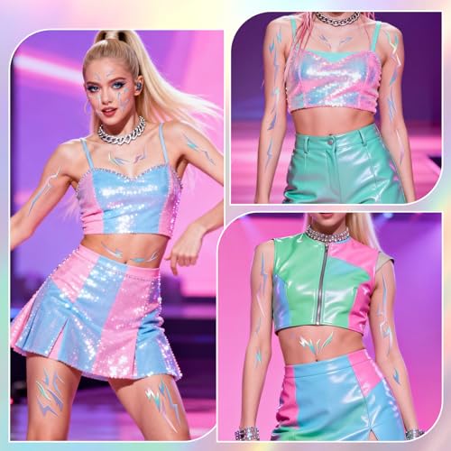 Holographic Lightning Bolt Temporary Tattoos | Y2K Rave Festival (3 Sheets)