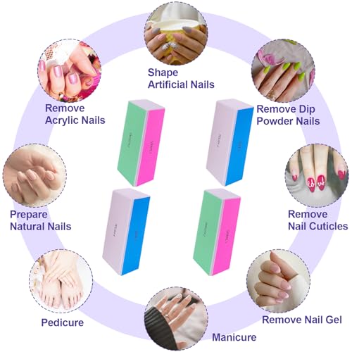 4 Pack Nail Buffer Blocks Set for Shiny Nails - Multi-Grit Nail Files for Natural & Acrylic Nails