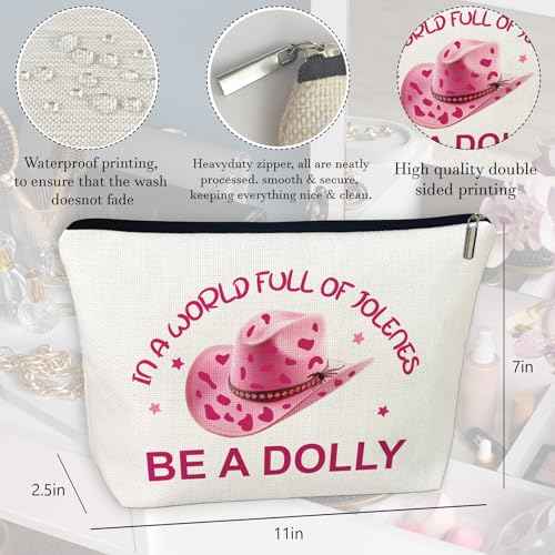 Pink Western Hat Makeup Bag, Be a Dolly Travel Period Costumes Cosmetic Bags, Dolly Gifts for Women Music Lovers Fans Sister Daughter Teachers Halloween Birthday Christmas