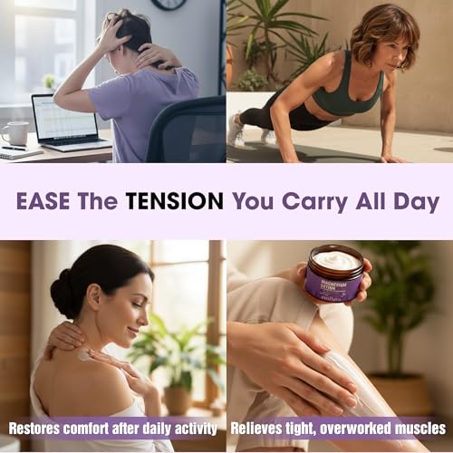 Magnesium Lotion with Lavender, Nighttime Magnesium Cream for Relaxation & Muscle Relief - Hand, Leg & Foot Lotion with Chamomile, Shea Butter & Jojoba Oil - Thoughtful Gifts for Mom (4oz)