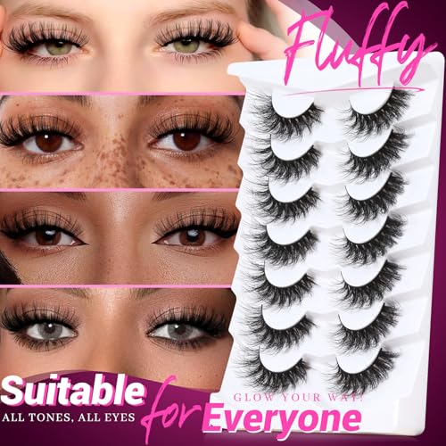 Veleasha False Eyelashes Wispy Faux Mink Lashes Fluffy Handmade Fake Eyelashes Natural Look 7 Pairs Pack Luxury Cat Eye Lashes (804)