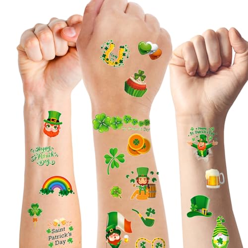 Hying 10 Sheets St. Patrick's Day Temporary Tattoos Irish Shamrock Leprechaun Tattoos Stickers Waterproof Cartoon Makeup Face Tattoos for Saint Patrick¡¯s Day Party Decorations