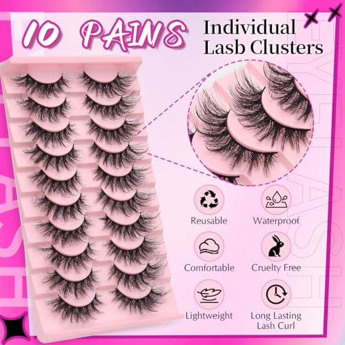 10 Pairs 3D Fluffy Cat Eye False Eyelashes - Reusable Mink Lashes