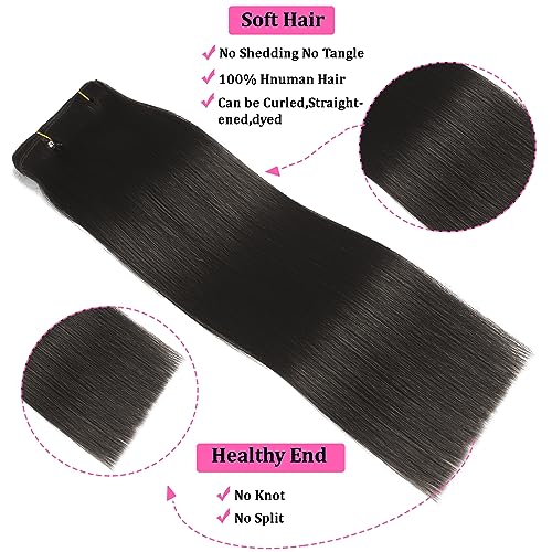 Clip in Hair Extensions Real Human Hair Clip ins Remy Human Hair Clip in Extensions Black Women Invisible Natural Straight Seamless Clip on Hair Extensions 8pcs Double Weft #1B 16 Inch 2.8oz/80g