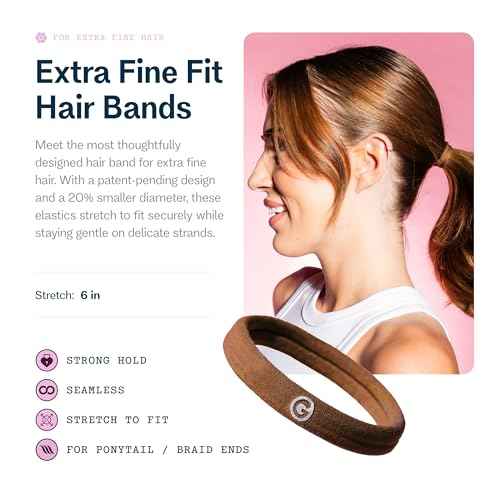 Gimme Beauty X-Fine Hair Bands - Slim-Fit Elastic Ties for Extra Fine Hair - No-Dent, Gentle-Grip Ponytail Holders for All-Day Comfort - 20 Pack, Light Brown
