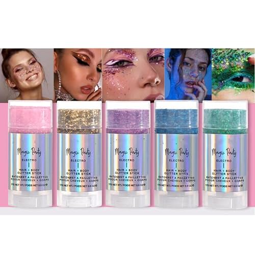 MAEPEOR Body Glitter Stick 6 Colors Holographic Mermaid Sequins Chunky Face Glitter Stick Singer Concerts or Music Festival Rave Body Makeup (Color 01)