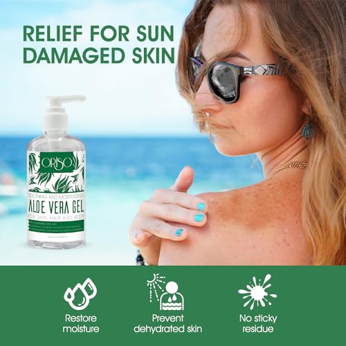 Aloe Vera Gel With Cold Pressed Aloe Vera - Pure Sunburn Relief, Bug Bites, Small Cuts - Soothing Moisturizer Lotion For Face, Hair and Body - 10 Fl Oz