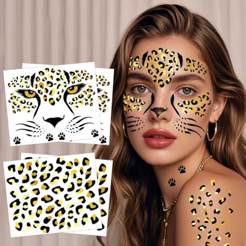 Leopard Print Temporary Face Tattoos with Glitter - Halloween Party