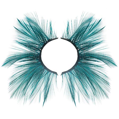 Halloween eyelashes Double Lip Black with Green Big Extra Long Feather eyelashes Extra extension Halloween Green Feather Tip False Eyelashes Dance Halloween Costume