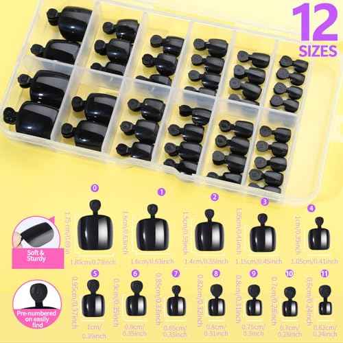 Teenitor Toe Nail Press ons with Glue Set, 120pcs Black Press on Toenails for Women Toe Press on Nails, Fake Toe Nails Tips Kit False Toenails Square