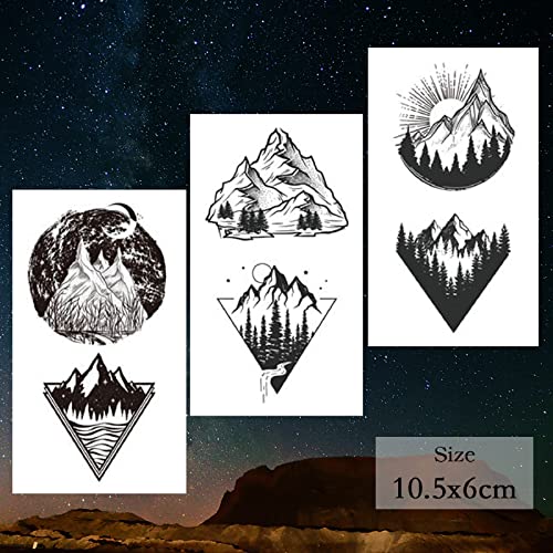 62 Sheets Temporary Tattoos - Black Geometry & Mountain Designs