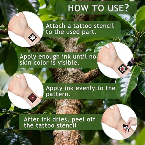 Temporary Tattoo Kit - 10 Colors Ink, 86 Stencils & Gloves