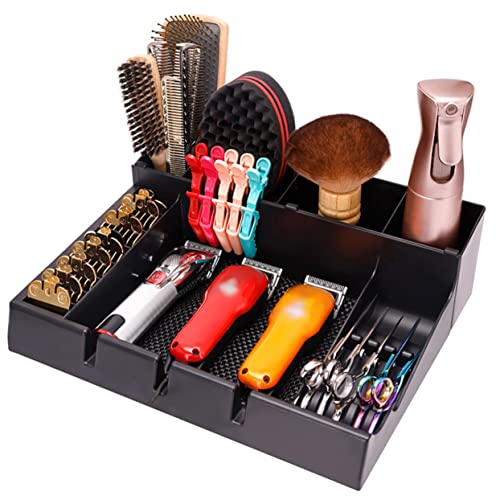 KALLORY Professional Haircut Salon Station with for Razor Scissors Clippers Portable Hair Keeper Organizer Notches Holder Tray Case Trimmer Barber Clipper Storage Tools