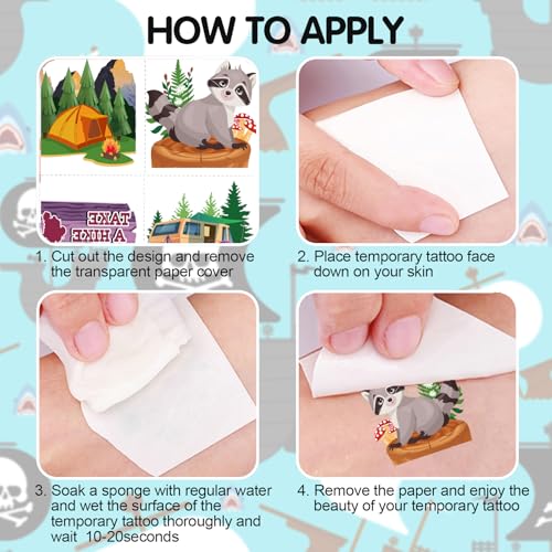 96pcs Camping Temporary Tattoos,Funny Camp Themed Fake Tattoo Stickers for One Happy Camper Birthday Party,Camping Party Favors Supplies Decorations