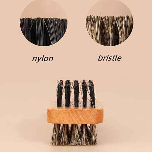 Brrnoo Double Sided Beard Brush, Imitation Bristle with Rubber Wood Handle for Men, Mustache Brush, Beard Grooming Tool - Brown