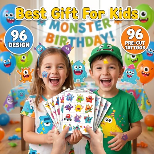 96 PCS Cute Monster Temporary Tattoos for Kids