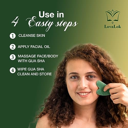 Lovalok Gua Sha Facial Tools, Gua Sha Stone, Guasha Tool for Face, Natural Jade Stone Green, Board for SPA Acupuncture Therapy Trigger Point Treatment Face Massage Tools and Face sculpting Tool