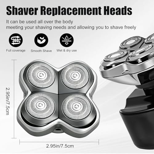 Pro 4 Shaver Replacement Heads Compatible with Skul Pitbulls Gold PRO, Silver PRO, Platinum PRO, Butterfly Kiss PRO Head Shavers, Floating 4 Heads for a Fast, Close and Smooth Shave (3 Pcs)