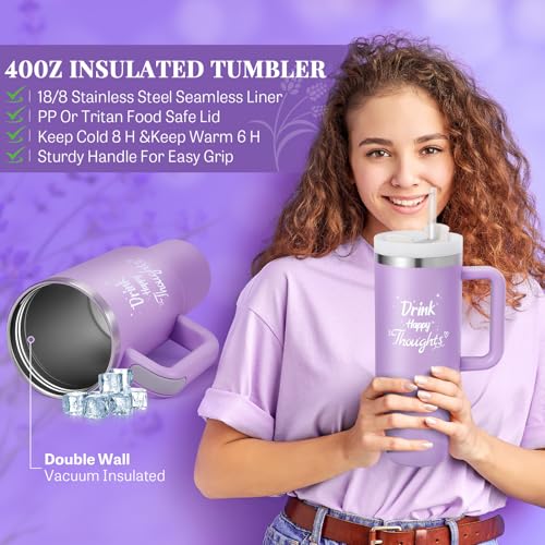 Birthday Gifts for Women Self Care Gifts Get Well Soon Gifts, Lavender Relaxing Spa Gifts Basket Care Package w/ Flannel Blanket 40 oz Tumbler, Unique Mothers Day Gifts for Mom Her Friend Sister Wife