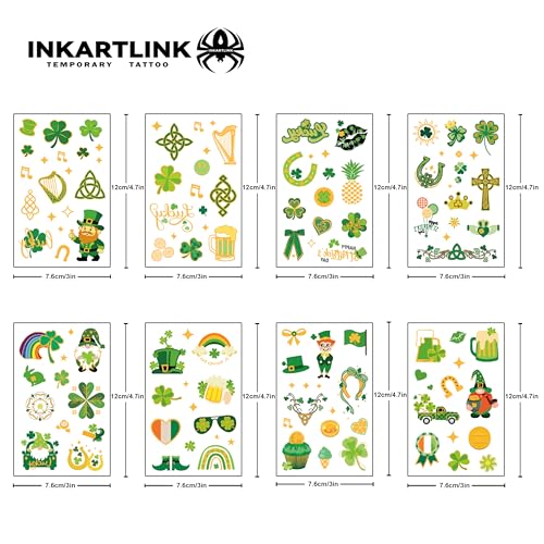 St. Patrick's Day Temporary Tattoos, 8 Sheets Shamrock Stickers