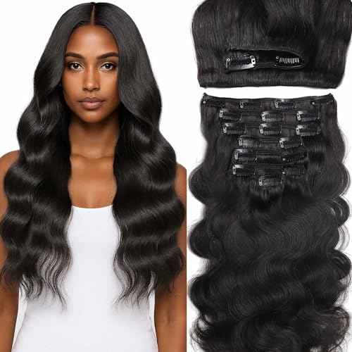 Lacer Body Wave Clip in Hair Extensions, 20 Inch 7 Pcs 120g Wavy Clip in Extensions for Women Grade Brazilian Virgin Human Hair Natural Black 20 Inch