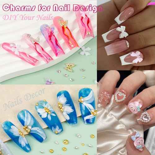 10000pcs Nail Charms and Gems:Pink Cute Bow Heart 3D Flower Charms for Junk Cases kit;Gold Chunky Butterfly Charms for Nails Design,nail jewels Diamond Rhinestones for Nails;Beads Pearls for Nails Art