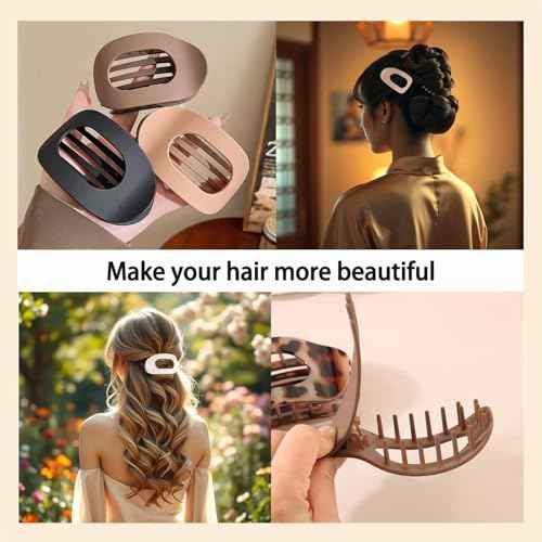 4 Pack Flat Hair Claw Clips for Women Nonslip French Hair Clips for Thick, Thin, Long, or Short Hair Tortoise Shell Comfortable & Strong Hold for Daily Wear, Weddings