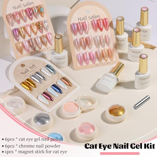 Cat Eye Gel Nail Polish Set with Chrome Powder & Magnet