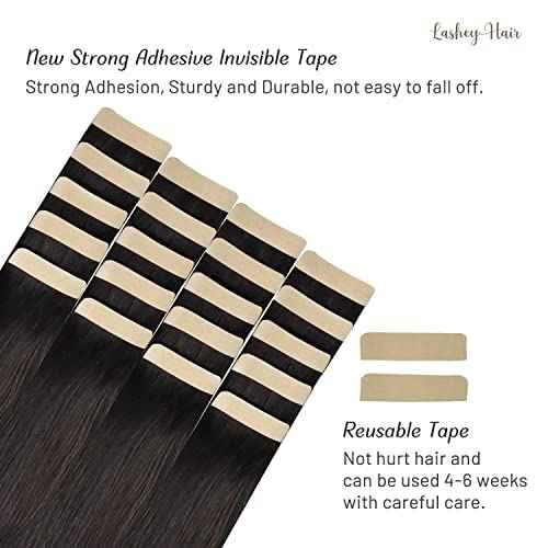 Lashey Tape in Hair Extensions Human Hair, 14 inch Dark Brown Straight Remy Hair Extensions Tape in 20pcs 50g