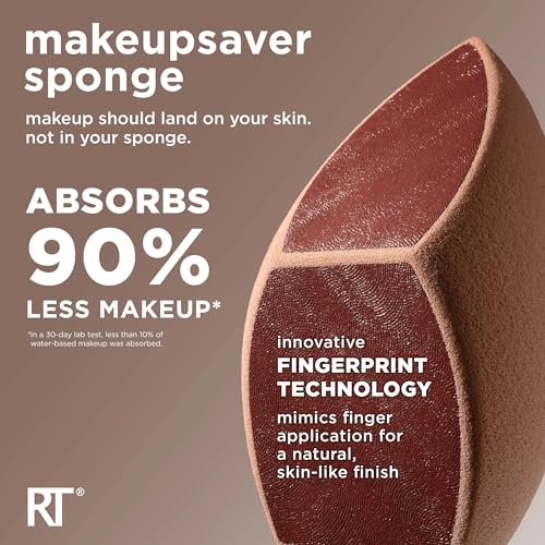 Real Techniques Makeupsaver Sponge, Makeup Blender Sponge For Liquid & Cream Formulations, Natural Finish & Reduces Makeup Waste, Targeted Application, Cruelty & Latex-Free, 1 Count