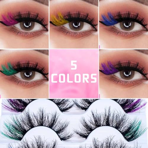 Colored Mink Eyelashes - 7 Pairs Fluffy 3D Faux Lashes