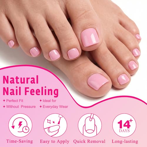 AddFavor Pink Press On Toenails - 144pcs 12 Sizes