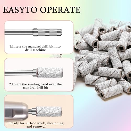 100pcs Nail Sanding Bands 240 Grit with Mandrel Bit for Manicures