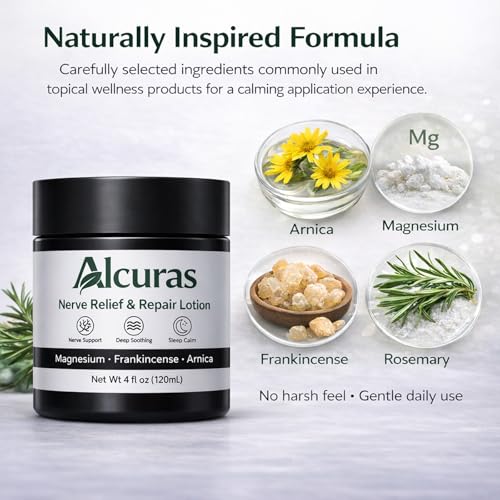 Nerve Cream, Neuropathy Relief Cream with Rosemary, Arnica, Magnesium, Natural Soothing & Moisturizing Body Repair Lotion, Daily Nourishment for Hands, Knee, Feet & Legs, 4FL OZ/120ML