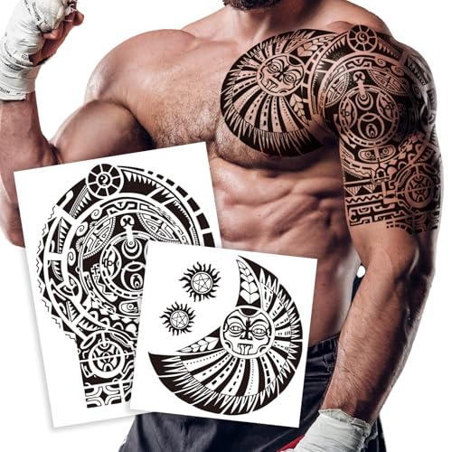 Waterproof Tribal Tattoos - 2 XL Sheets for Chest & Arms