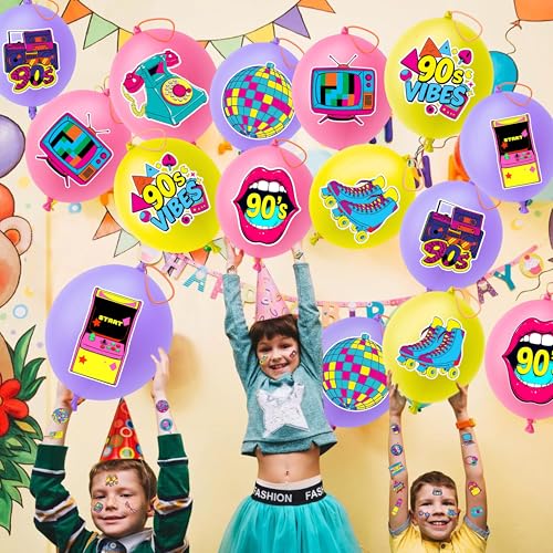 90s Party Favors Pack - 24 Punch Balloons & 48 Tattoos
