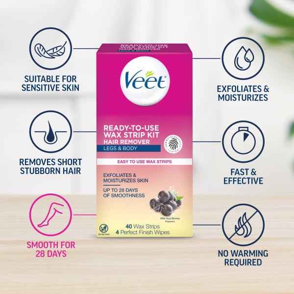 Veet Leg and Body Hair Remover Cold Wax Strips, 40 ct (Pack of 3)