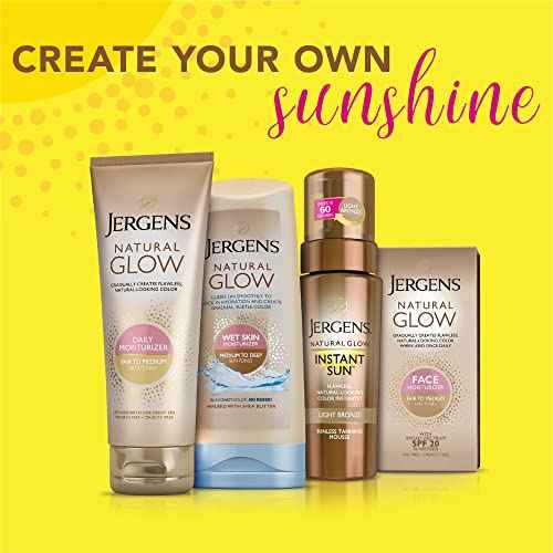 Jergens Natural Glow Instant Sun Tanning Moisturizer + Bronzer, Lightweight Sunless Tanning for Natural-Looking Color, Deep Bronze, 6 Oz