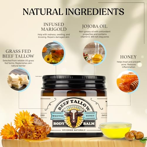 Beef Tallow Sun Balm for Skin - Moisturizer Cream - 100% Grass Fed Whipped Beef Tallow - Herb Infused - Supports Eczema, Rosacea - Made in USA - Unscented - 2 oz