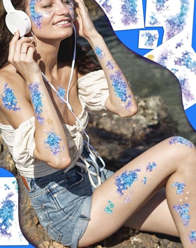 16 Sheets Mermaid Scale Temporary Tattoos - Halloween Party Favors