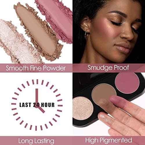 FOCALLURE Blush and Highlighter Palette,3 in 1 Contour Palette,Cruelty-Free Matte Bronzer Powder,Shimmer Illuminator Highlighters for a Glowing Look,#10