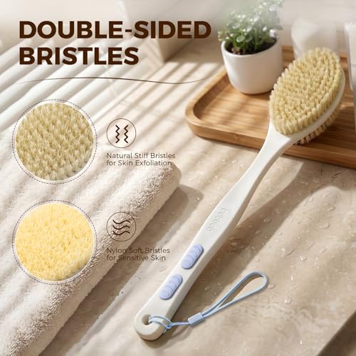 Back Scrubber for Shower with Long Handle & Double-Sided Bristles