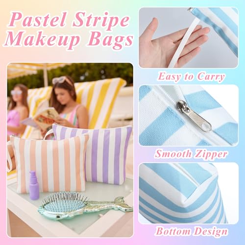 Reginary 12-Piece Pastel Striped Makeup Bags Set