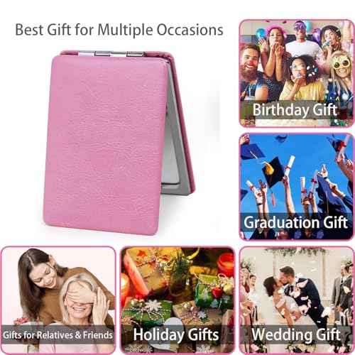Small Compact Mirror for Purse, 2 Pcs Rectangle 2.4¡±¡¿3.3¡± PU Style Double Sided 1X/3X Light Pink Pocket Mirror for Women (Light Pink)