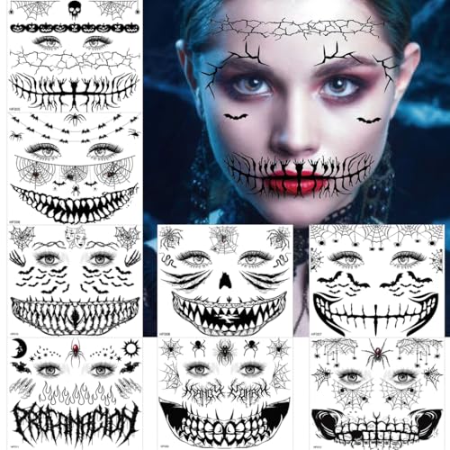8 Sheets Halloween Temporary Tattoos Face Stickers