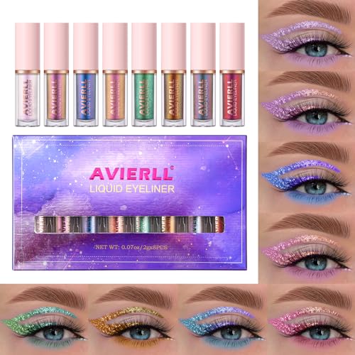 Glitter Liquid Eyeliner Set, 8 Colors Waterproof