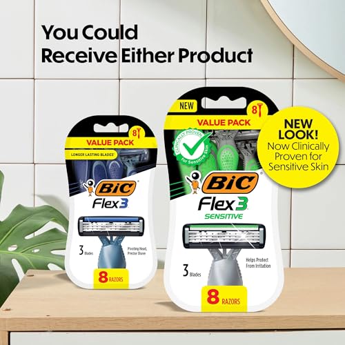 BIC Flex 3 Sensitive Disposable Razors for Men, Great Razors For a Smooth and Comfortable Shave, Shaving Razors With 3 Blades, 3 Count