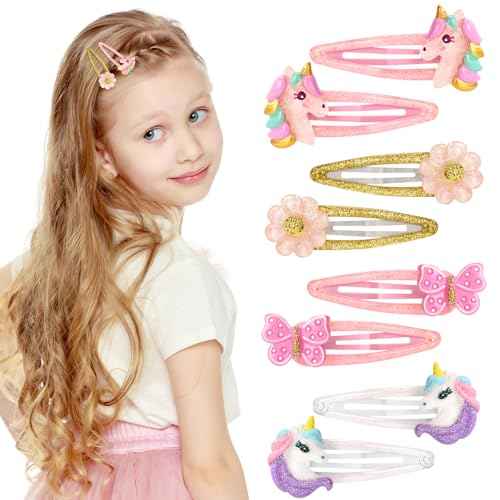 8Pcs Flower Hair Clips for Girls, Butterfly Metal Snap Clips,Cute Glitter Toddler Girls Unicorn Hair Accessories for Children, Infants, Toddlers, Kids - Flower