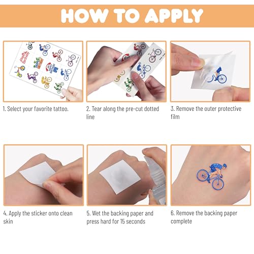 96 PCS Bike Temporary Tattoos for Kids - Cycling Party Favors
